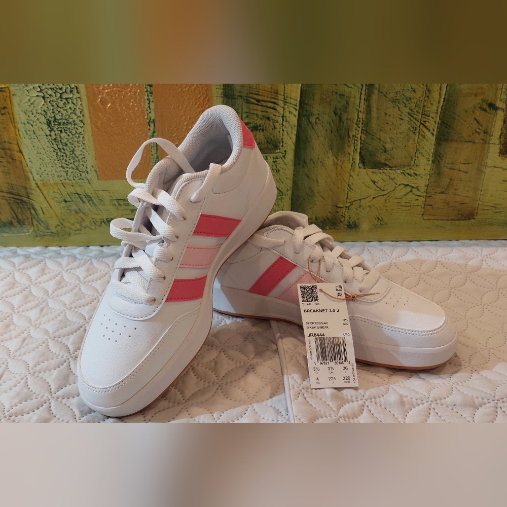 Adidas Kids Sneakers in White and Pink Stripes - Picture 4 of 6